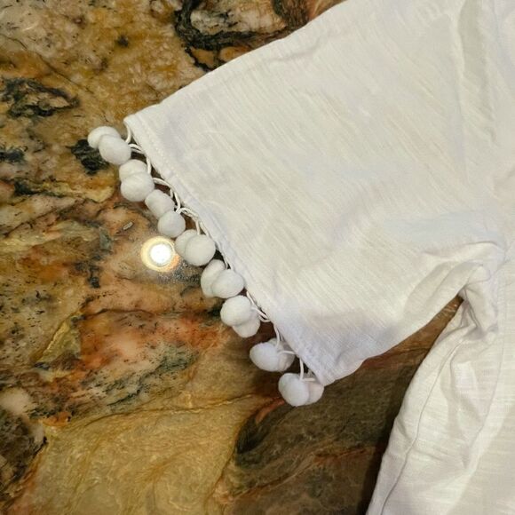 COPY - Belle by Kim Gravel cotton white top XS Pom Pom - Picture 2 of 8